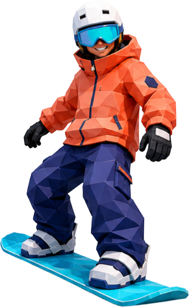 Ari Vale, the snowboarding hero of Extreme Snowboard Aim, riding in an orange jacket